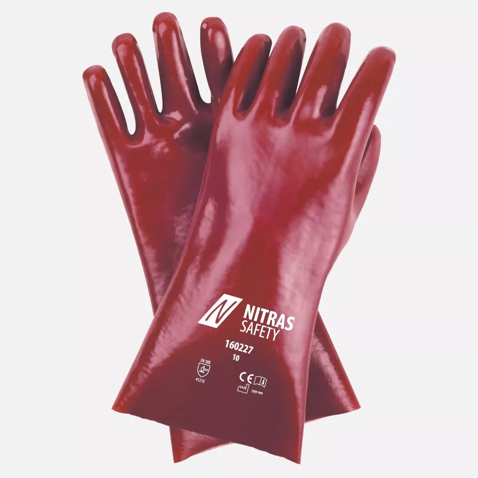 Nitras 160227, PVC Gloves Cotton 27cm, Red, image 1, gallery thumbnail