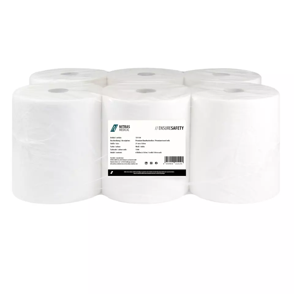 NITRAS 721130, Premium Cellulose Tissue Rolls, 2-Ply, Bright White, image 1, gallery thumbnail