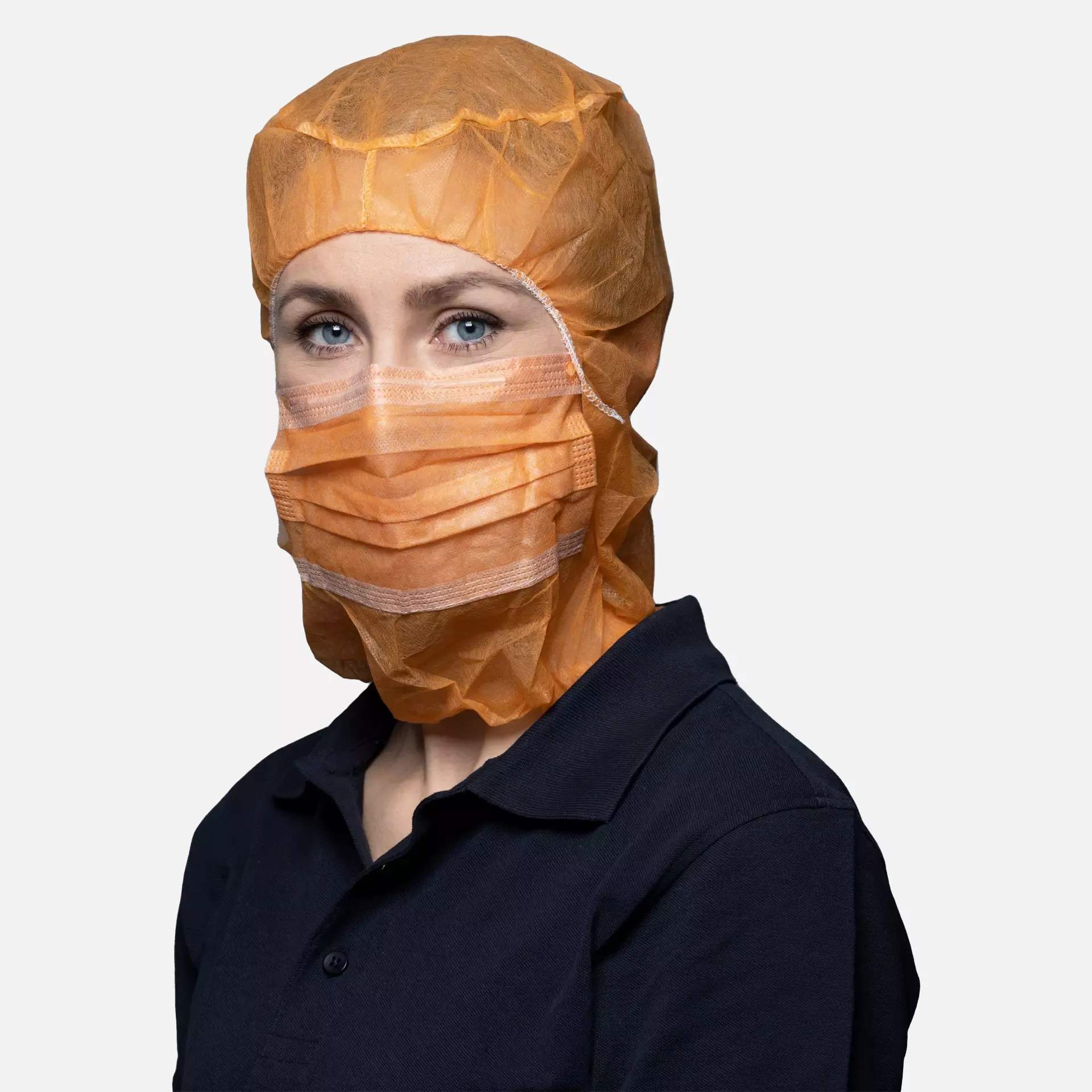 Nitras Medical 4025, Astro caps with integrated 2-ply face mask with nosepiece, orange, image 1