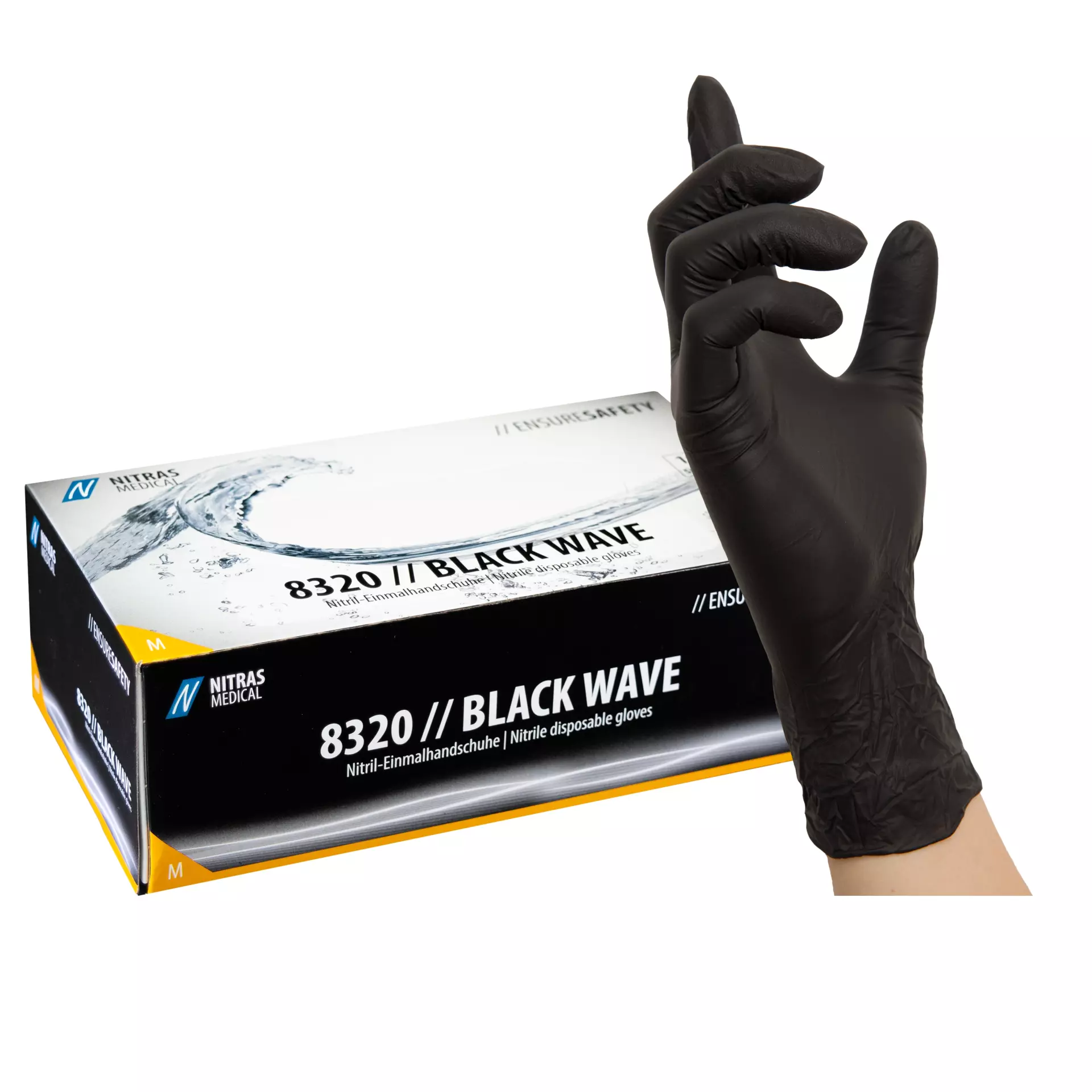 Nitras Medical 8320, BLACK WAVE nitrile disposable gloves, black, image 1