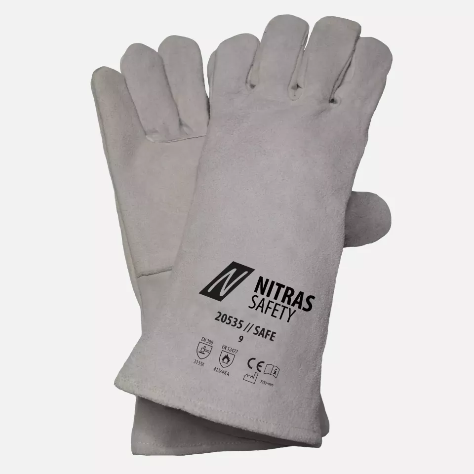 Nitras 20535, SAFE Five-finger Welding Gloves, Grey, image 1, gallery thumbnail