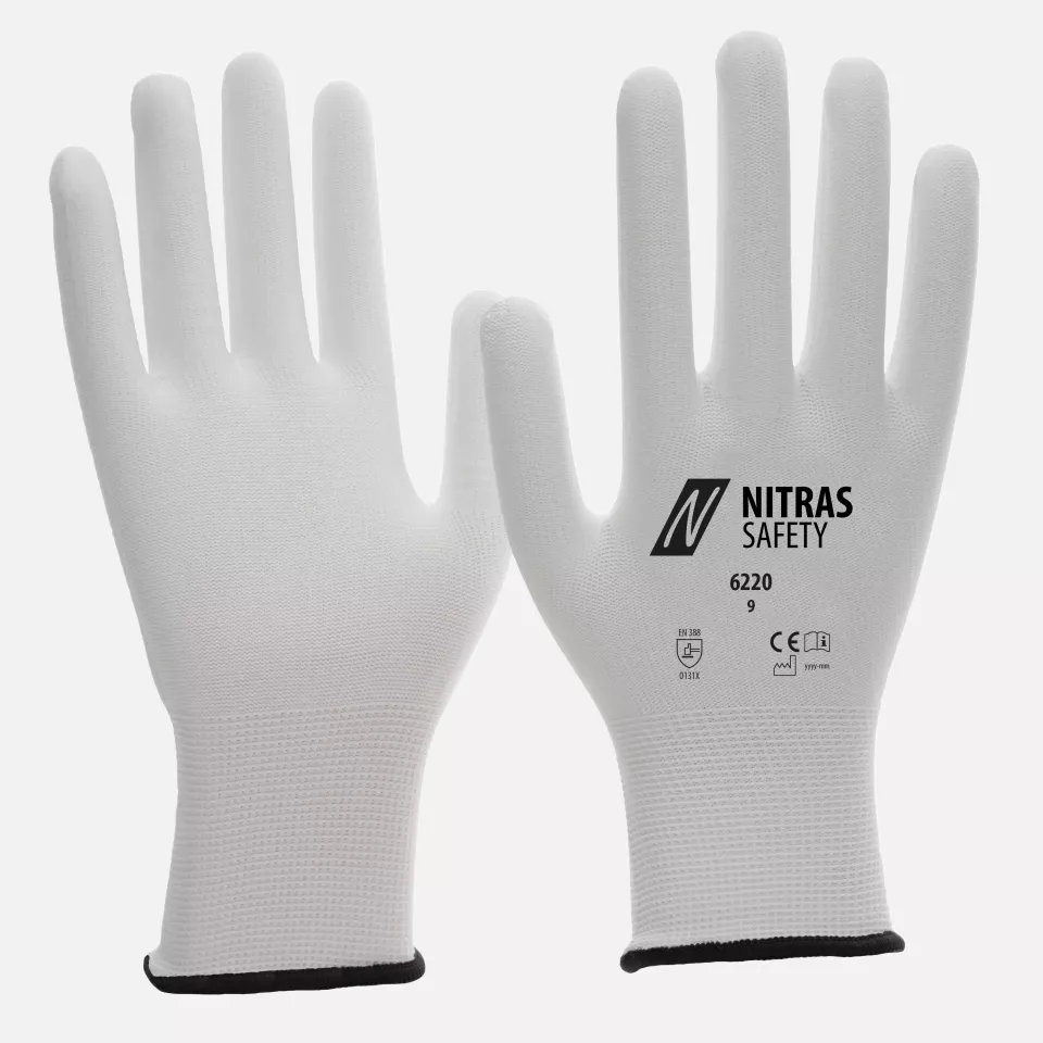 Nitras 6220, Nylon Gloves, White, image 1, gallery thumbnail
