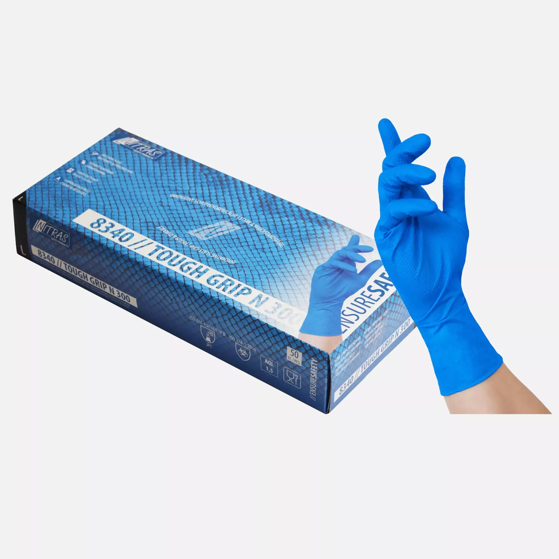 Nitras 8340, TOUGH GRIP N 300 Nitrile Disposable Gloves, Blue, image 1