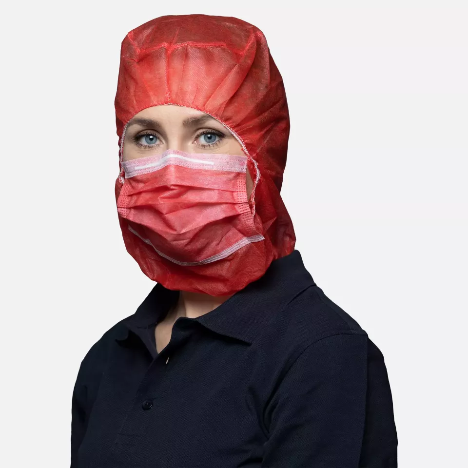 Nitras Medical 4024, Astro caps with integrated 2-ply face mask with nosepiece, red, image 1, gallery thumbnail
