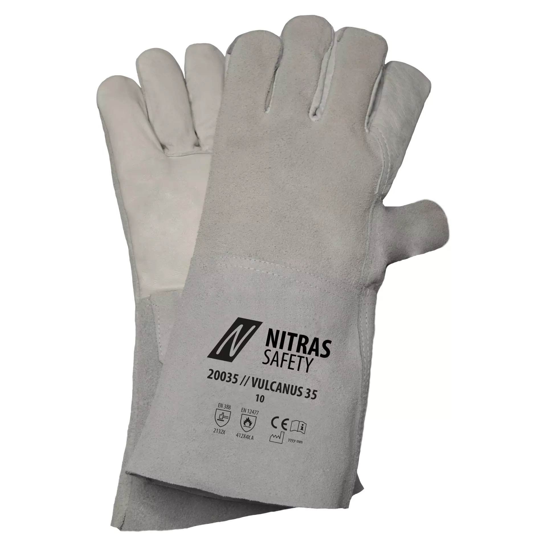 Nitras 20035, VULCANUS Five-finger Welding Gloves 35cm, Grey, image 1