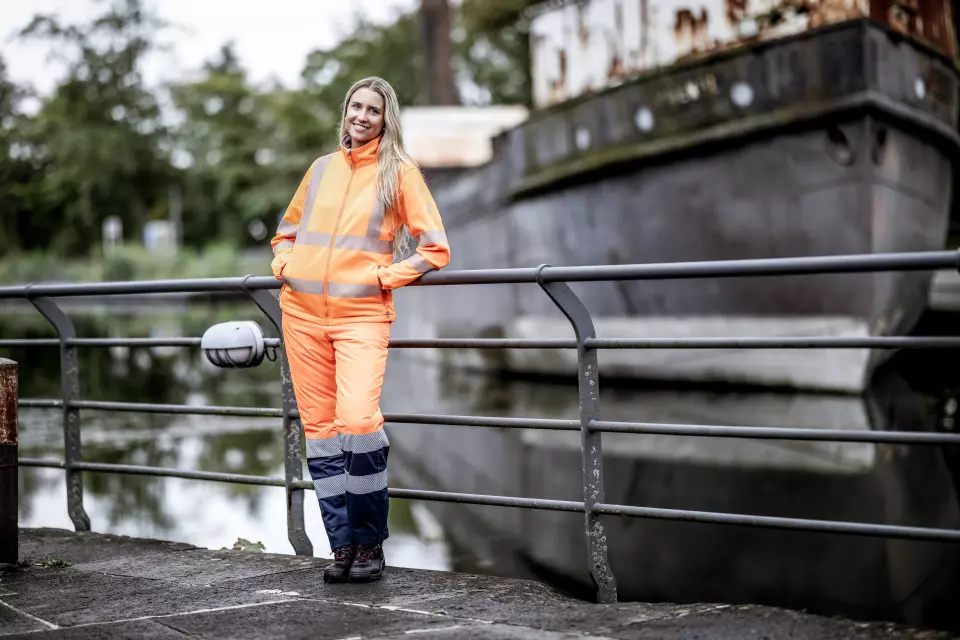 Nitras 7060-4100, MOTION TEX VIZ High-Visibility Fleece Jacket, Neon Orange, image 3, gallery thumbnail