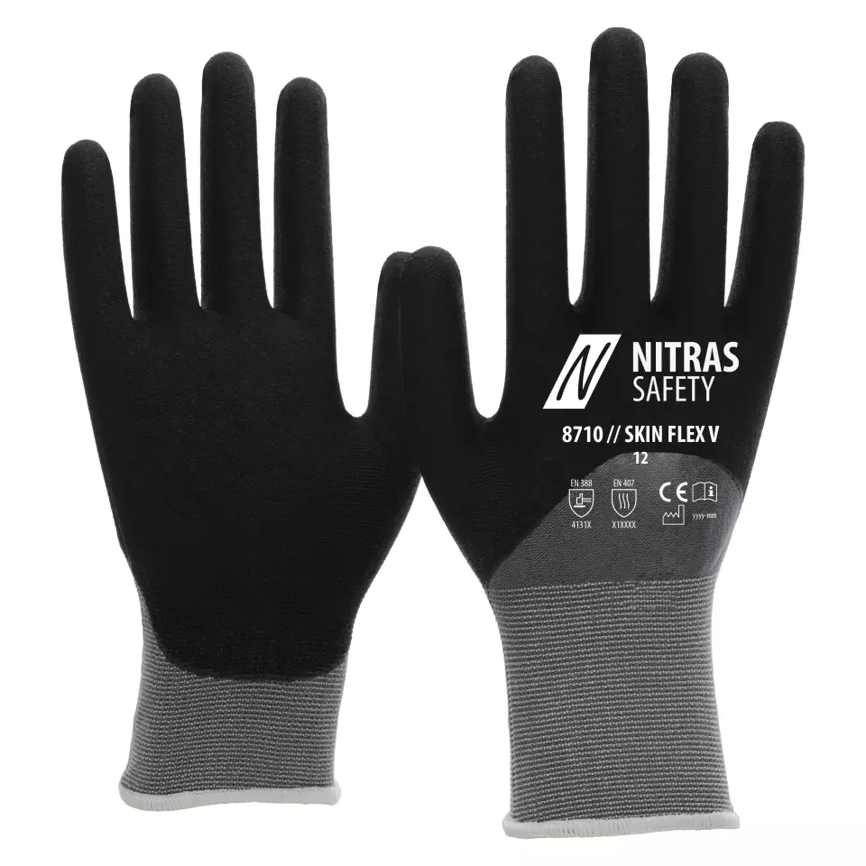 NITRAS 8710, SKIN FLEX V Knitted Gloves, Black, image 1, gallery thumbnail