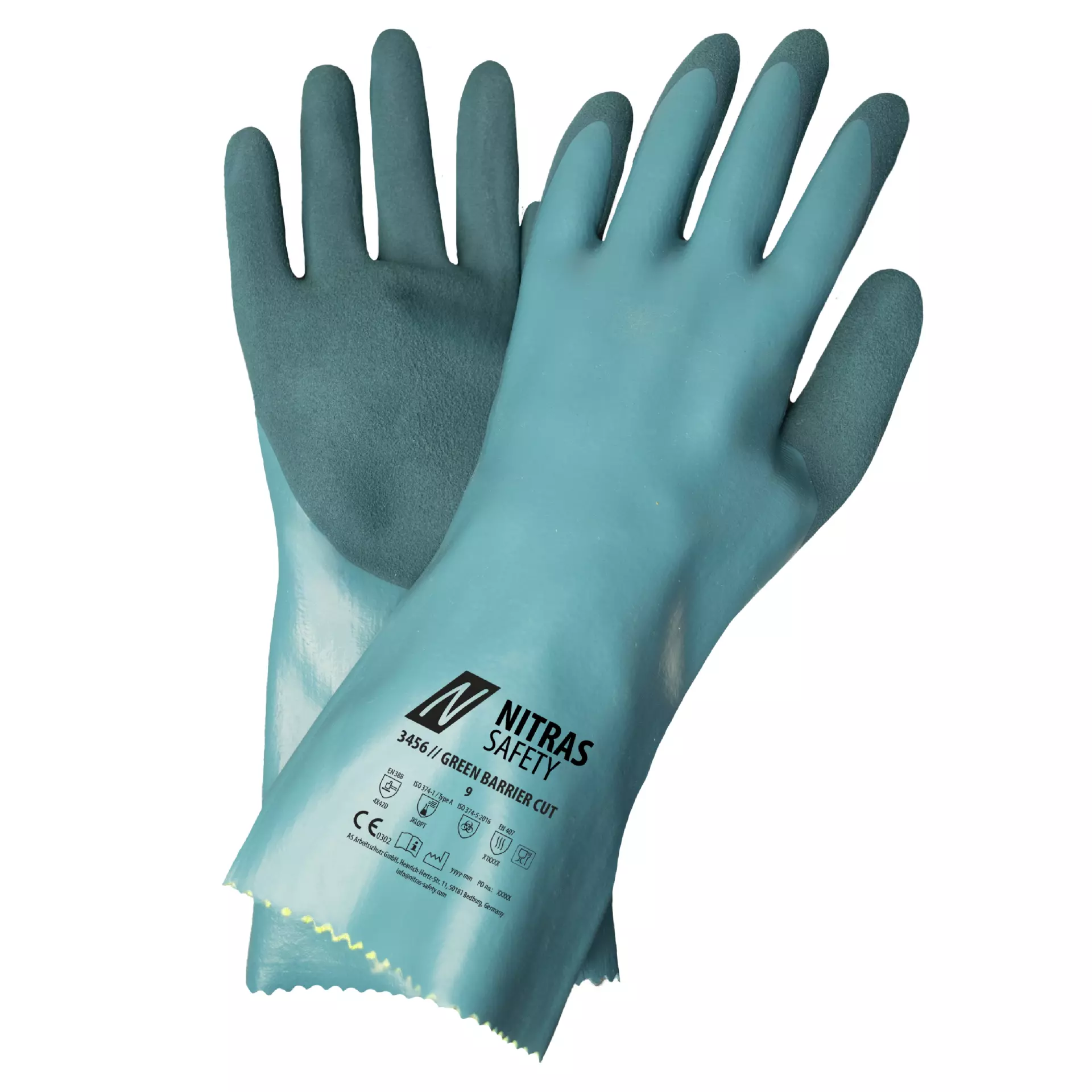 Nitras 3456-2500, GREEN BARRIER CUT Chemical Protection Gloves, Petrol
