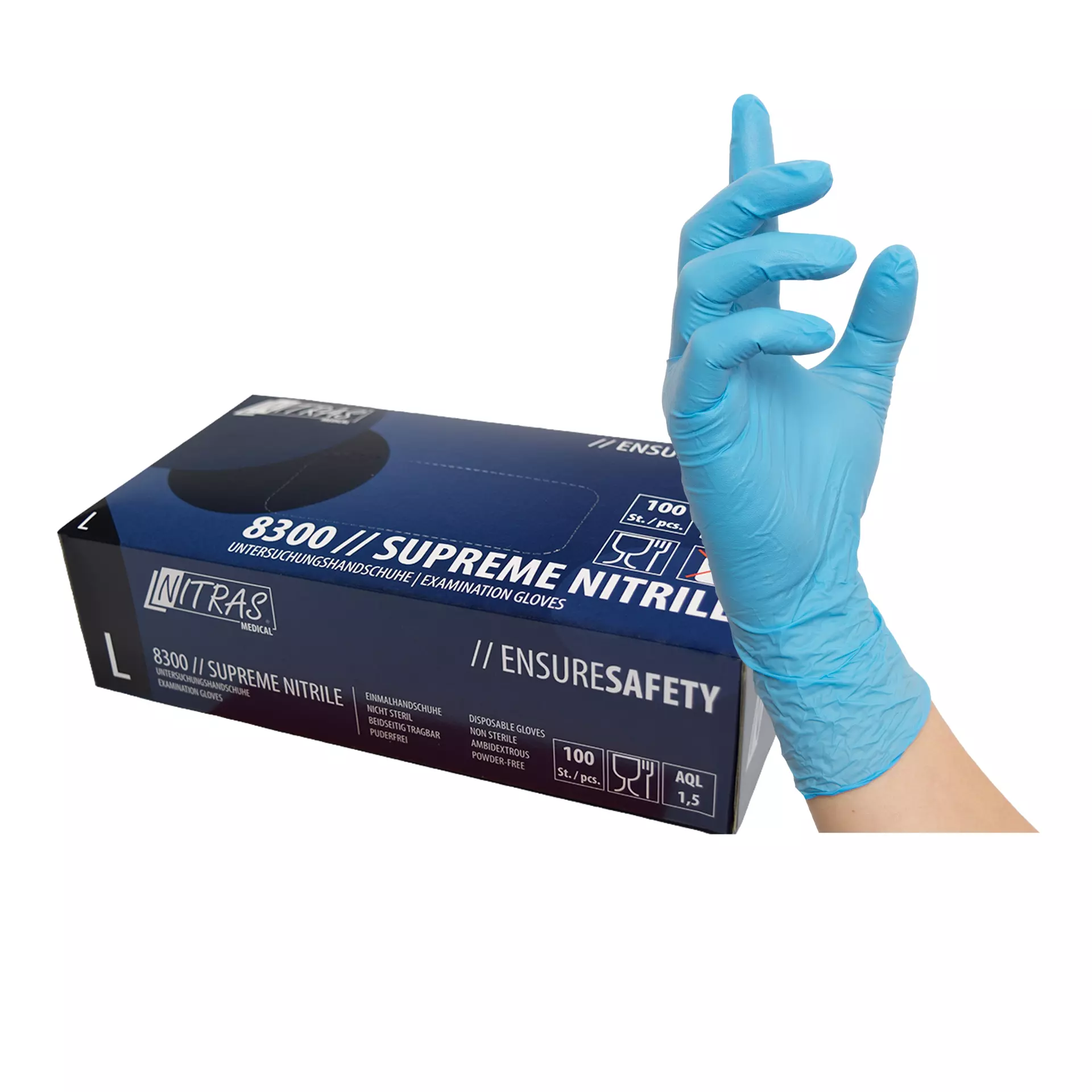 NITRAS 8300, SUPREME NITRILE Nitril engångshandskar, blå, image 1