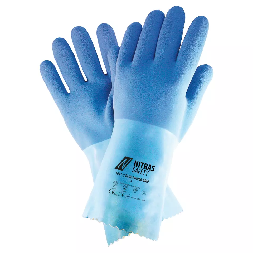 NITRAS 1611, BLUE POWER GRIP Chemical Protective Gloves, Blue, image 1, gallery thumbnail