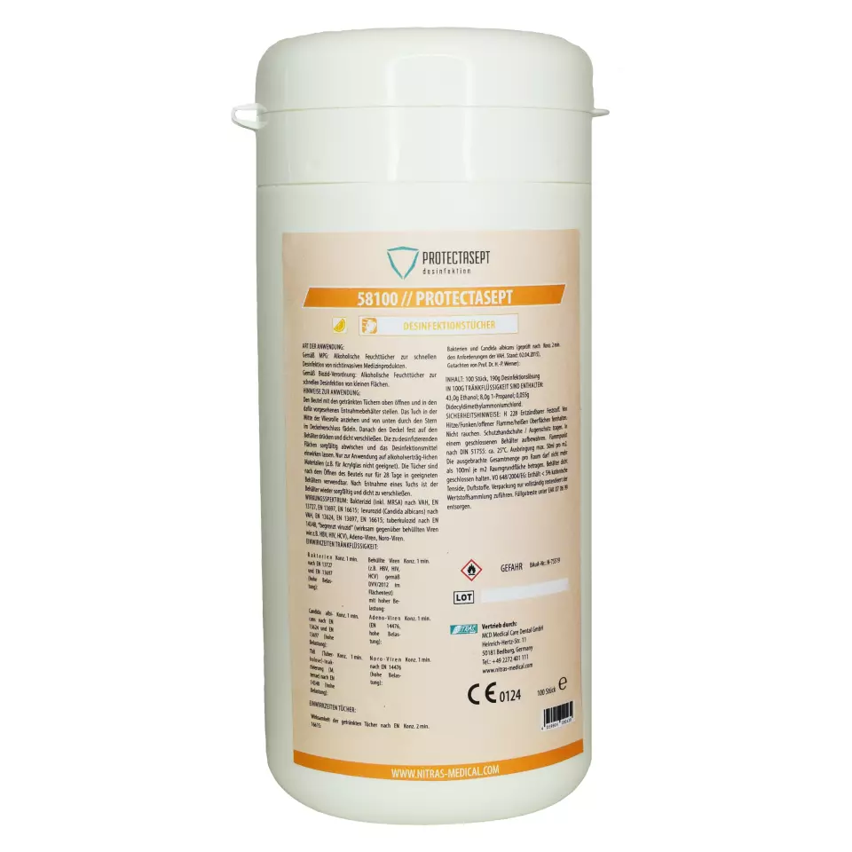 Nitras Medical 58100, PROTECTASEPT desinfection wipes, for alcohol-resistant surfaces, image 1, gallery thumbnail