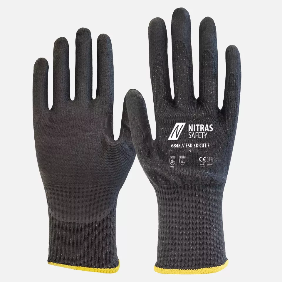 Nitras 6845-1000, ESD 3D CUT F Cut Protection Glove, Black, image 1, gallery thumbnail