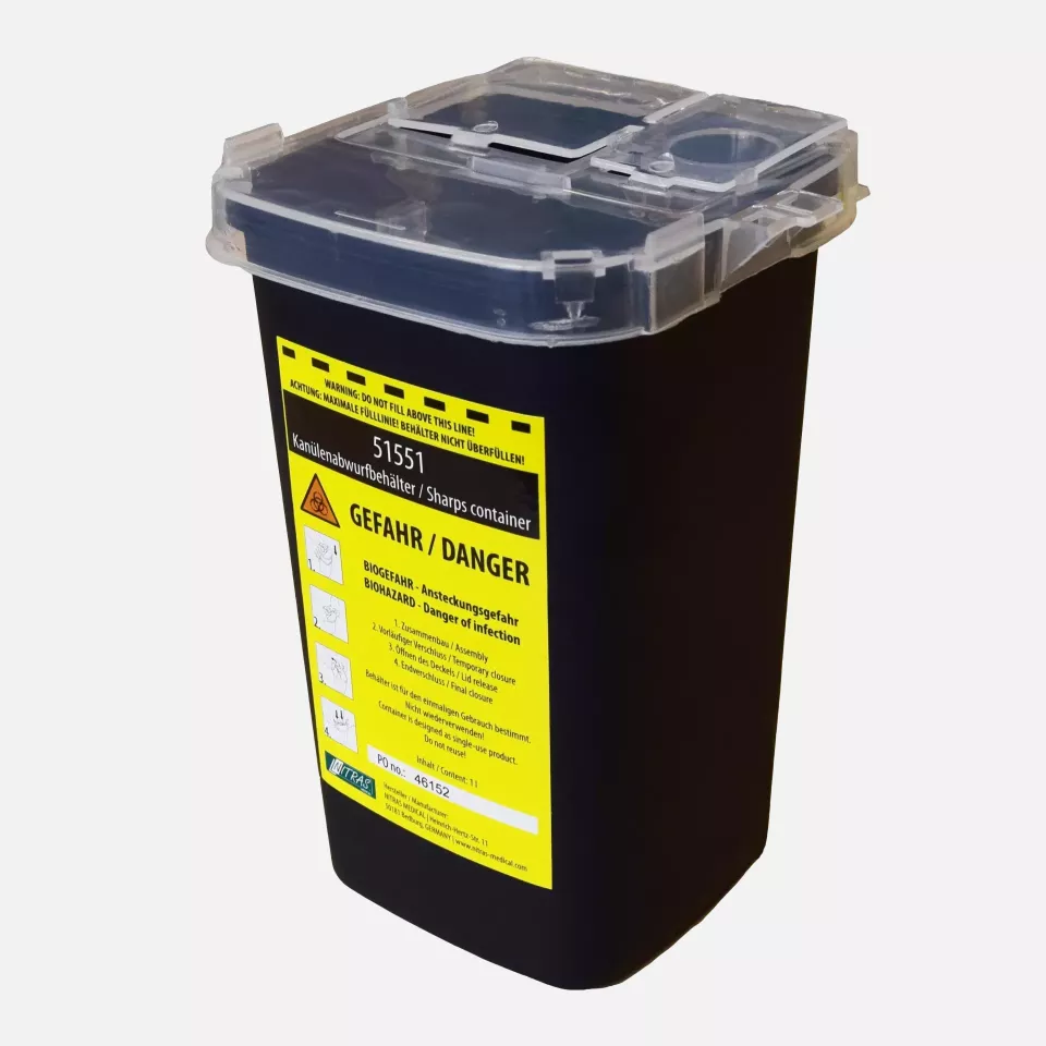 Nitras Medical 51551, Sharps container, polyethylene, black, 1,000 ml, image 1, gallery thumbnail