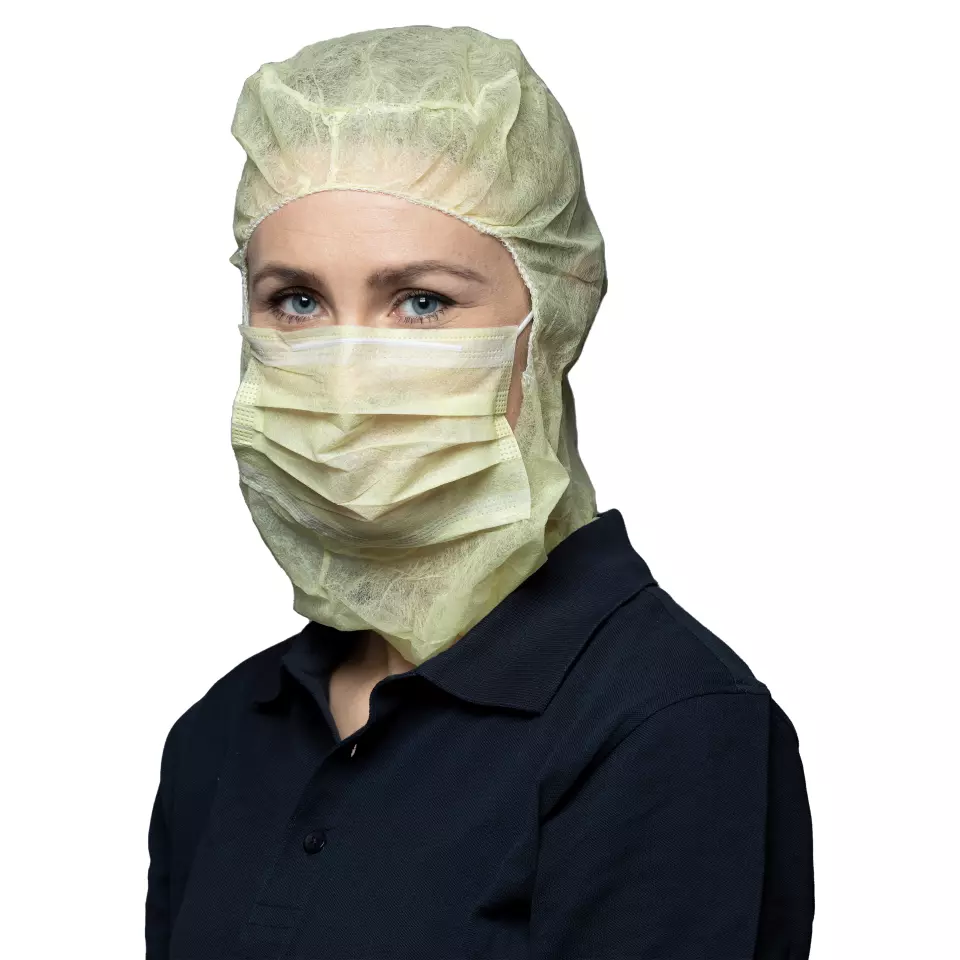 Nitras Medical 4023, Astro caps with integrated 2-ply face mask with nosepiece, yellow, image 1, gallery thumbnail