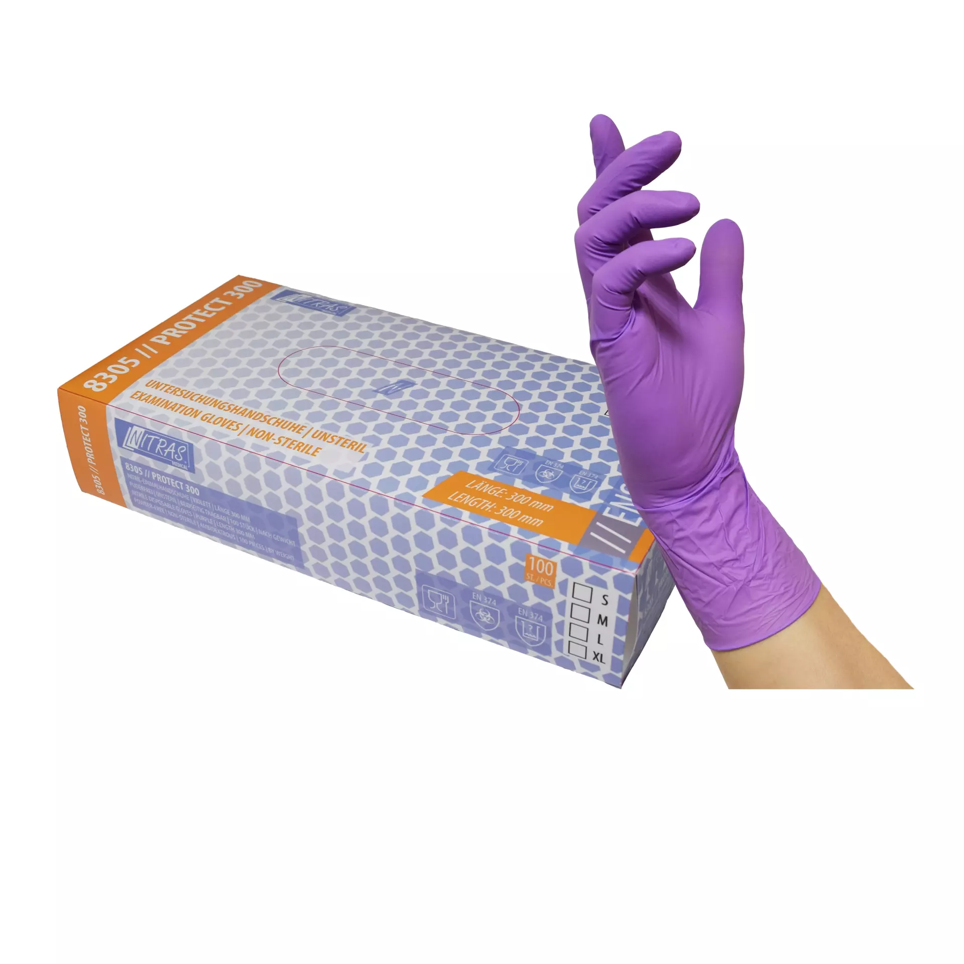 Nitras Medical 8305, PROTECT 300 nitrile disposable gloves, purple, image 1