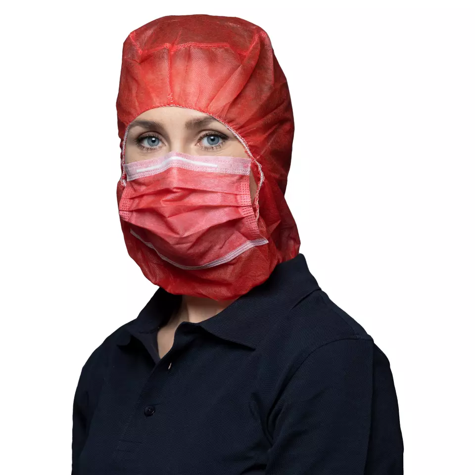 Nitras Medical 4024, Astro caps with integrated 2-ply face mask with nosepiece, red, image 1, gallery thumbnail