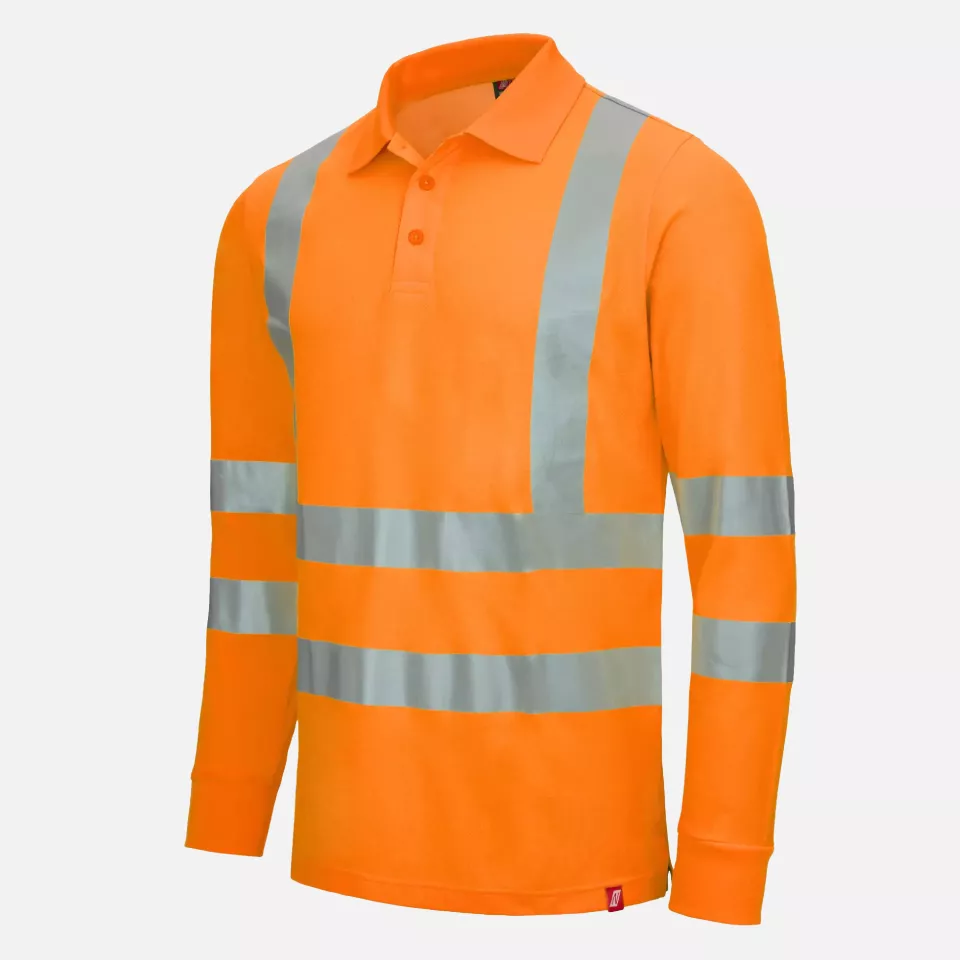 Nitras 7014-4100, MOTION TEX VIZ Reflective Long Sleeved Polo Shirt, Neon Orange, image 1, gallery thumbnail