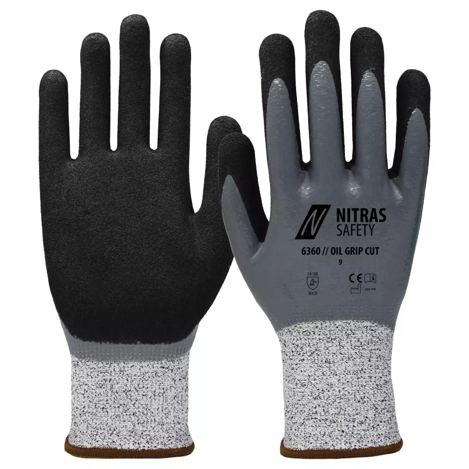 NITRAS 6360, OIL GRIP CUT Cut protection Gloves, Grey, image 1, gallery thumbnail