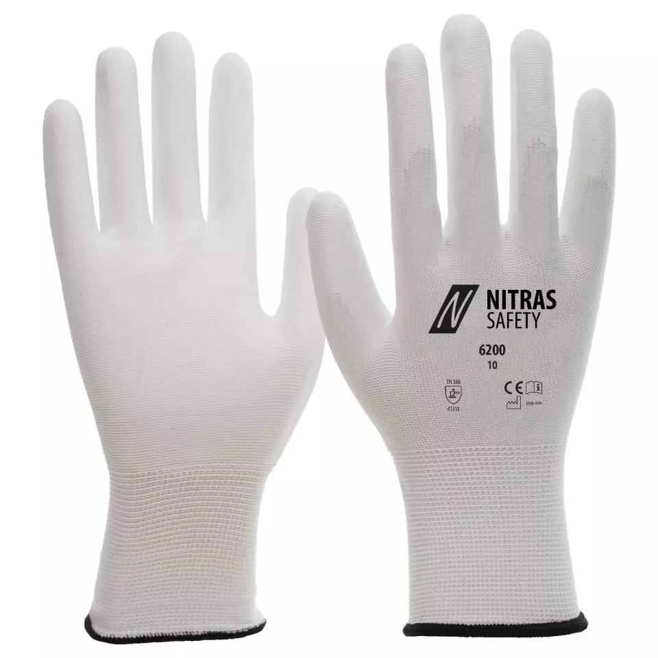 Nitras 6200, Nylon Gloves, White, image 1, gallery thumbnail