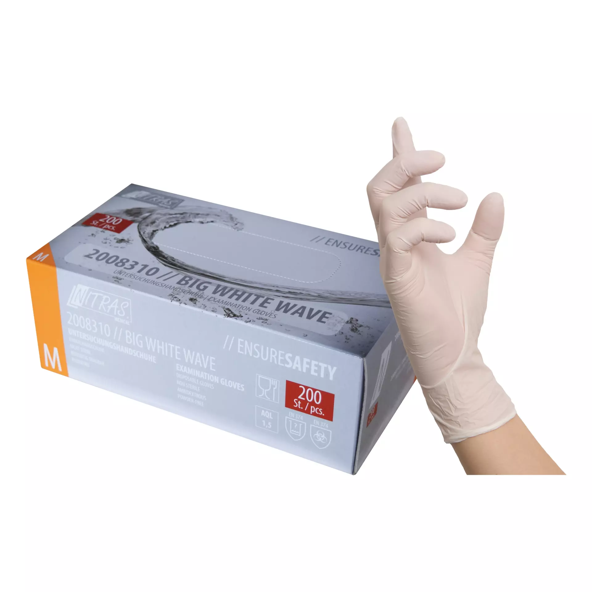 Nitras Medical 2008310, BIG WHITE WAVE nitrile disposable gloves, white, image 1