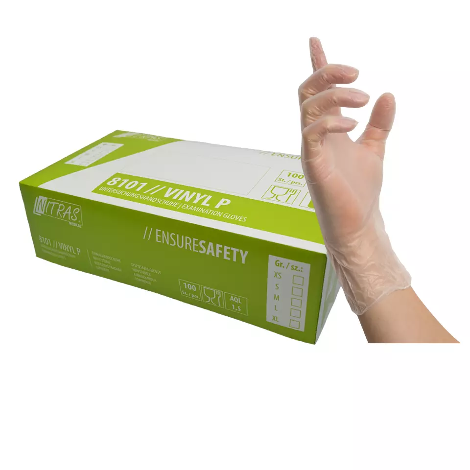 Nitras Medical 8101, VINYL P vinyl disposable gloves, transparent, image 1, gallery thumbnail