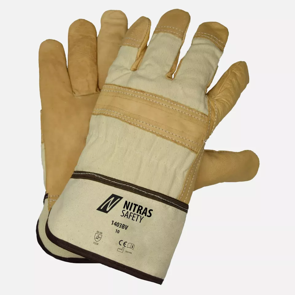 Nitras 1403BV, Cow Grain Leather Gloves Cotton Back, Size 10, image 1, gallery thumbnail