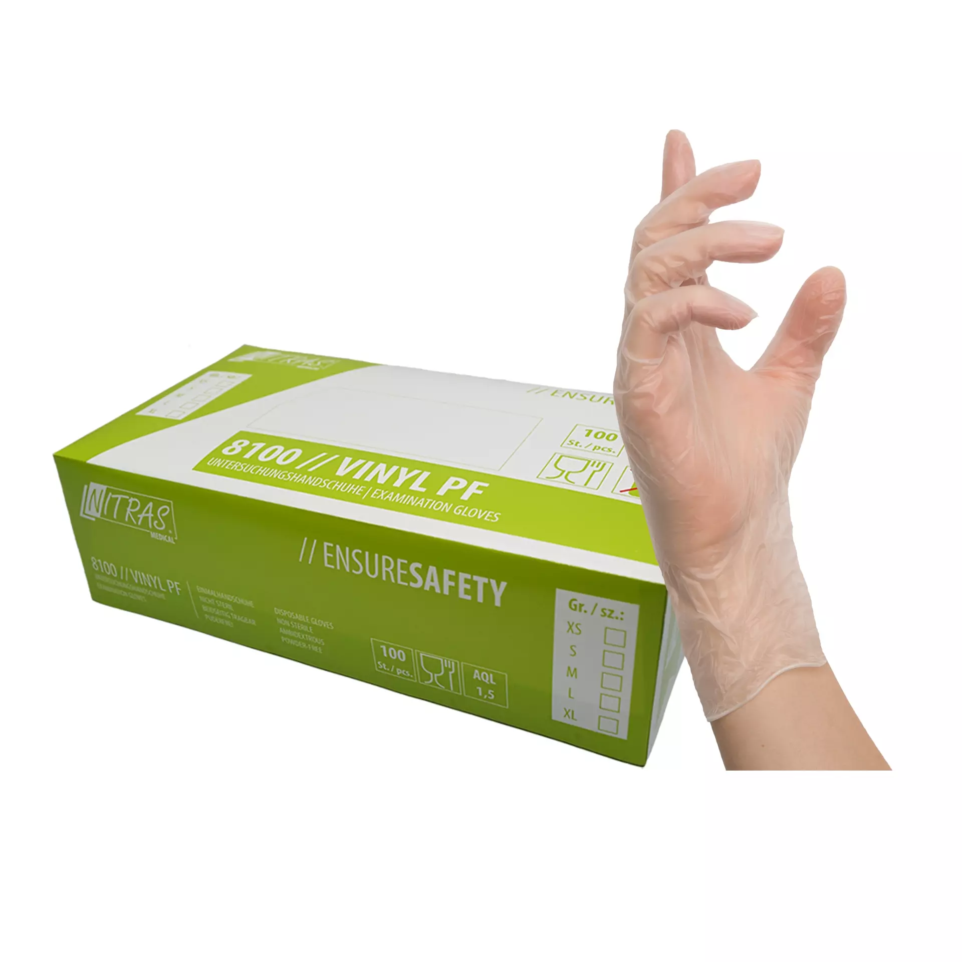 Nitras Medical 8100, VINYL PF vinyl disposable gloves, transparent, image 1