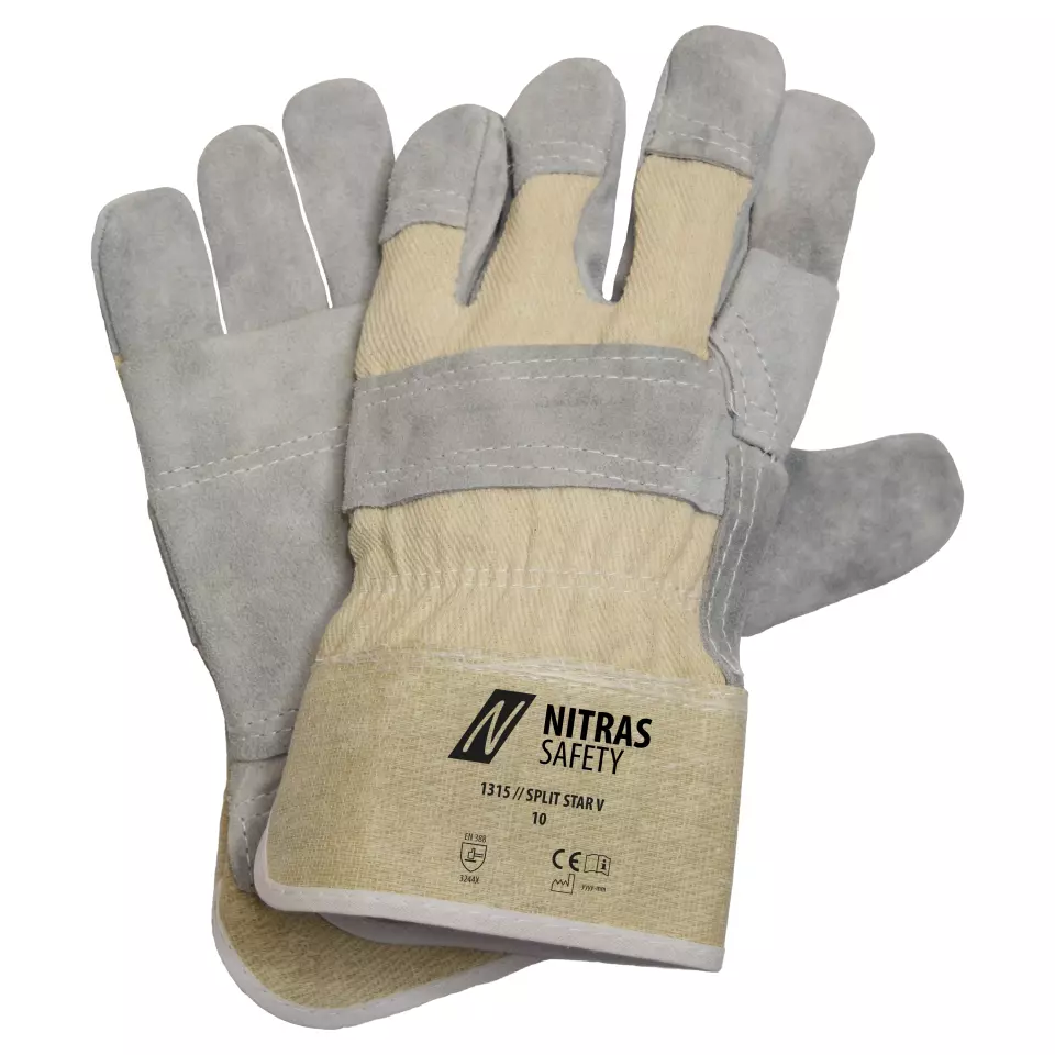 Nitras 1315, SPLIT STAR V Cow Split Leather Gloves, Size 10, image 1, gallery thumbnail