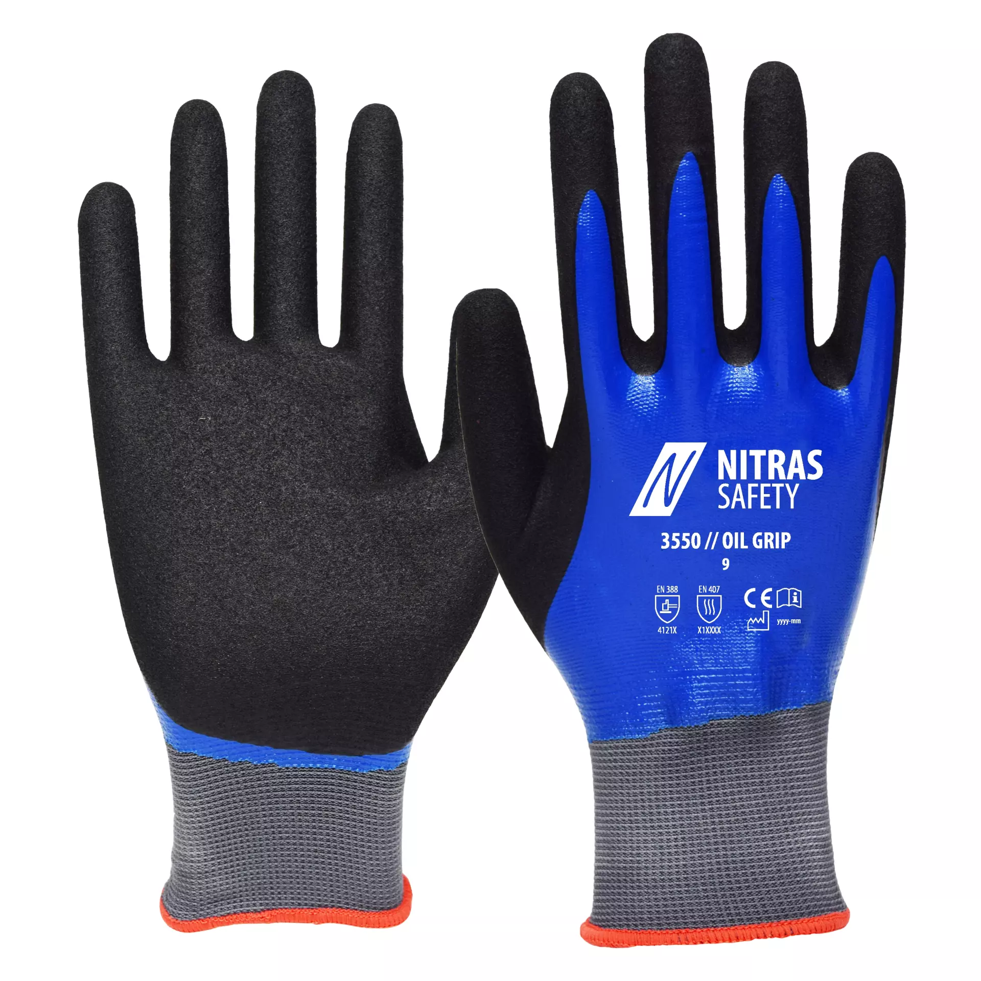 NITRAS 3550, OIL GRIP Nylon Gloves, Blue, image 1