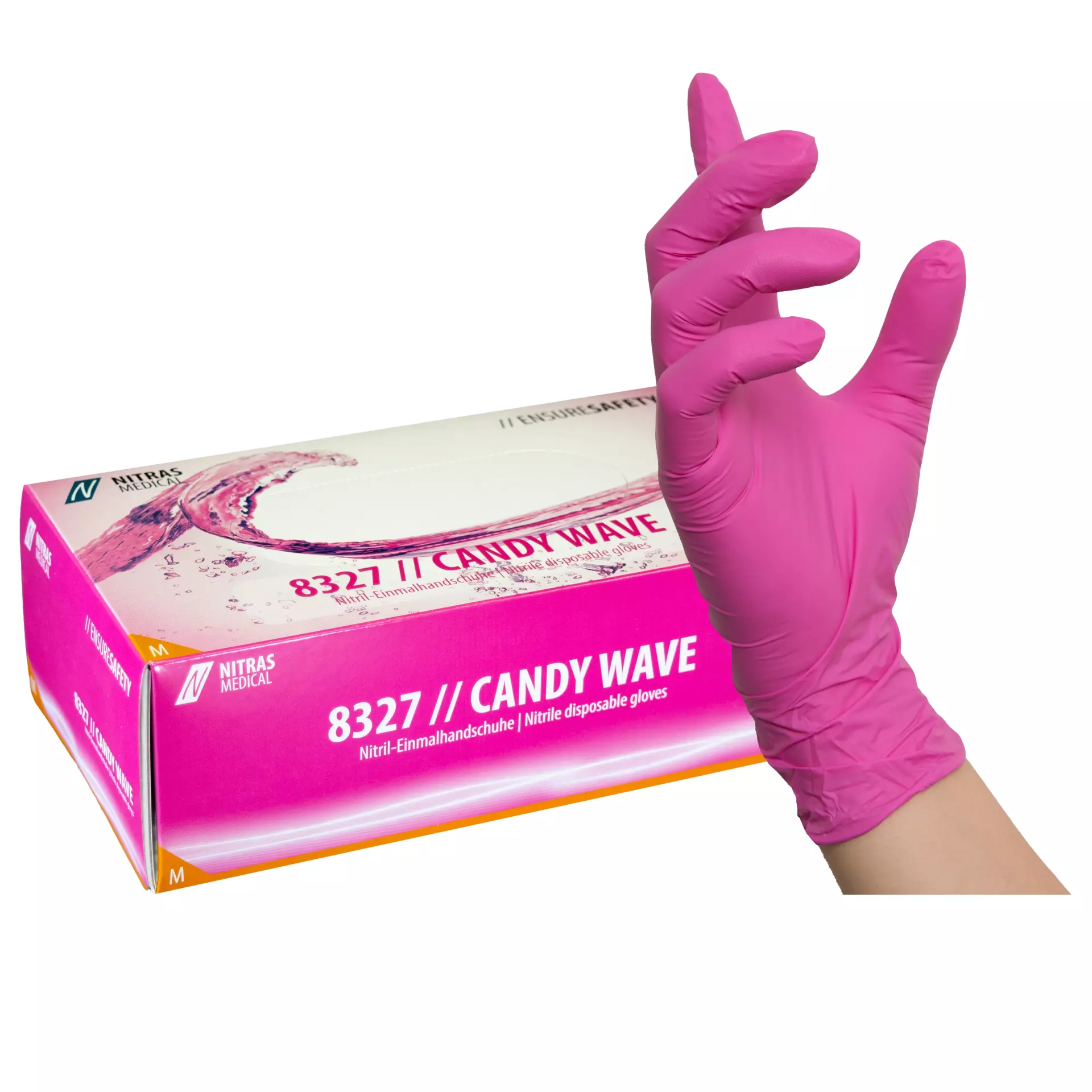 Nitras Medical 8327, CANDY WAVE nitrile disposable gloves, pink, image 1