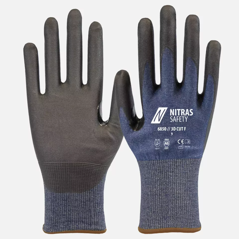 Nitras 6850-2110, 3D CUT F Cut Protection Gloves, Black, image 1, gallery thumbnail