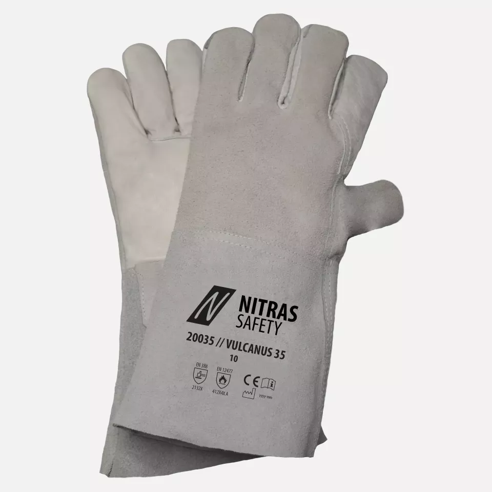 Nitras 20035, VULCANUS Five-finger Welding Gloves 35cm, Grey, image 1, gallery thumbnail