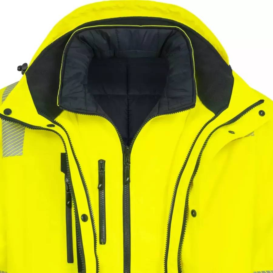 **Integrierte Kapuze** bietet sofortigen, verstellbaren Schutz, damit Sie sich bei wechselhaftem Wetter wohlfühlen.