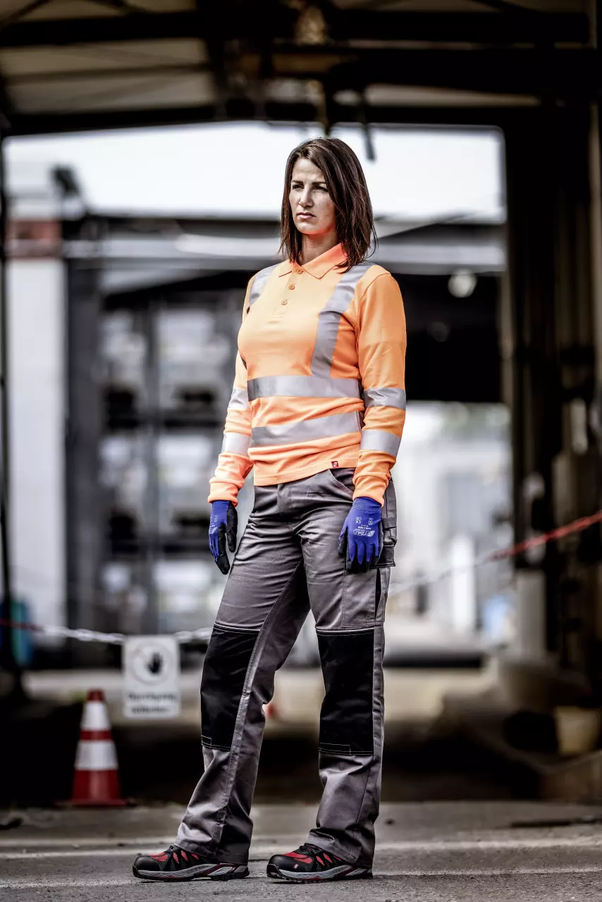 Nitras 7014-4100, MOTION TEX VIZ Reflective Long Sleeved Polo Shirt, Neon Orange, image 3, gallery thumbnail