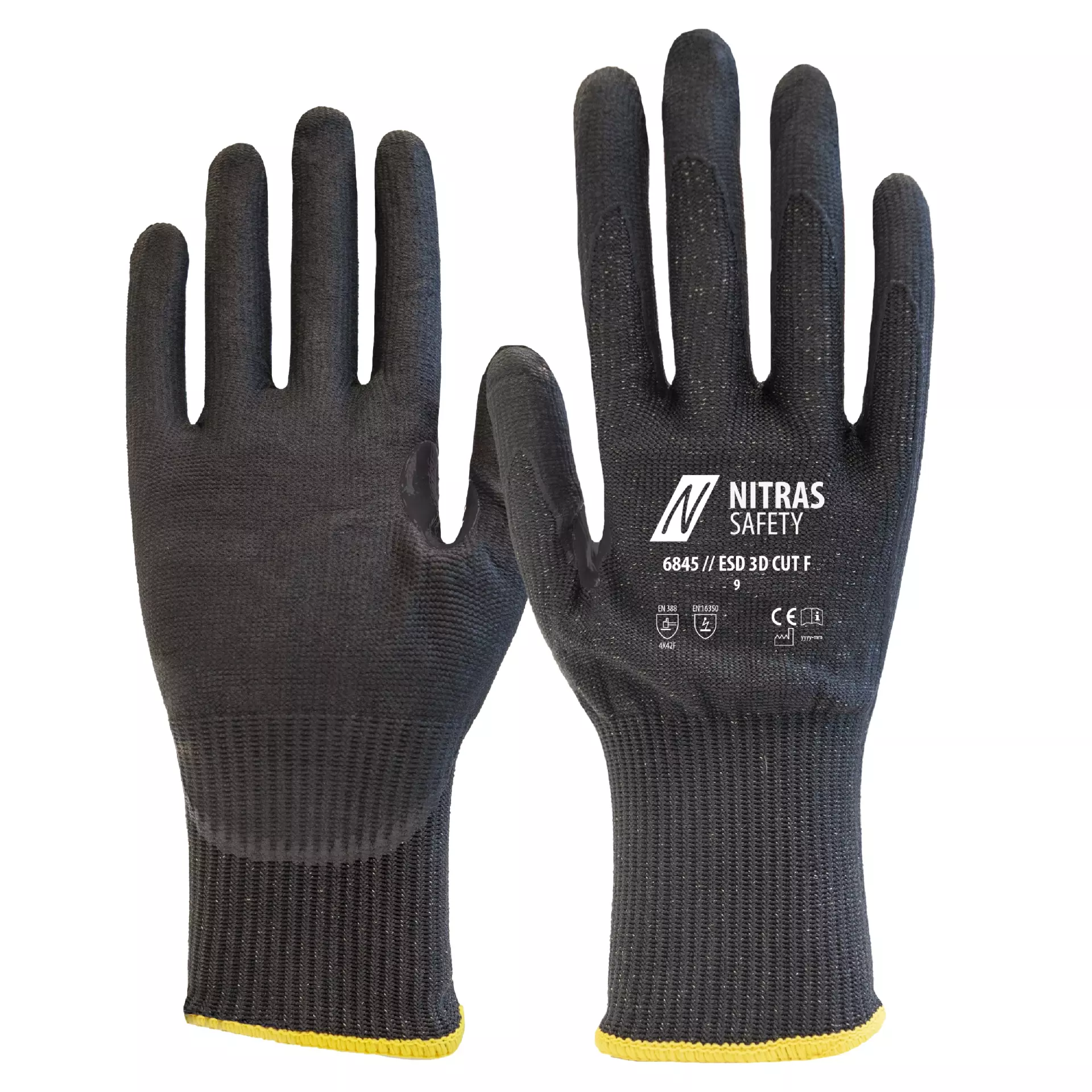 NITRAS 6845-1000, ESD 3D CUT F Cut Protection Glove, Black, image 1