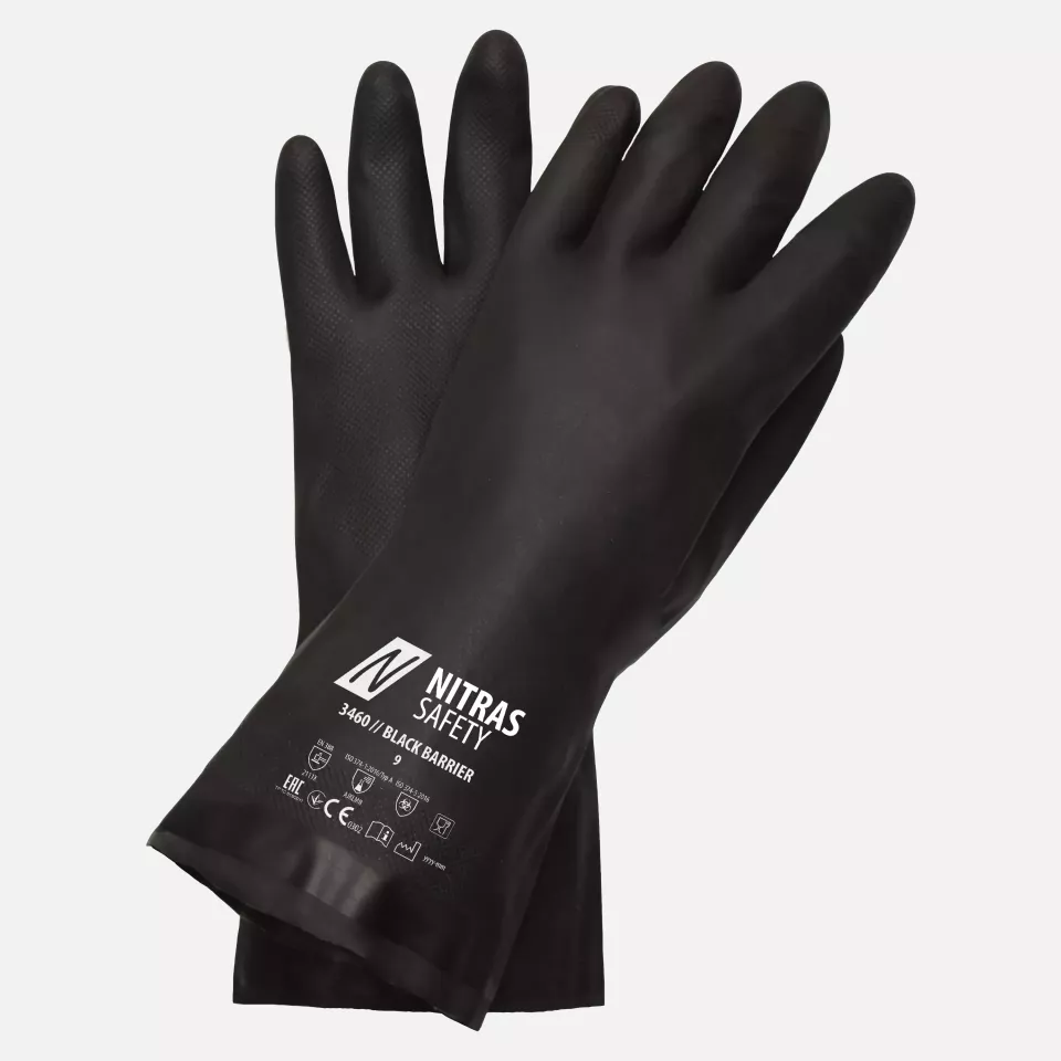 Nitras 3460, BLACK BARRIER Chemical Protective Gloves, Black, image 1, gallery thumbnail