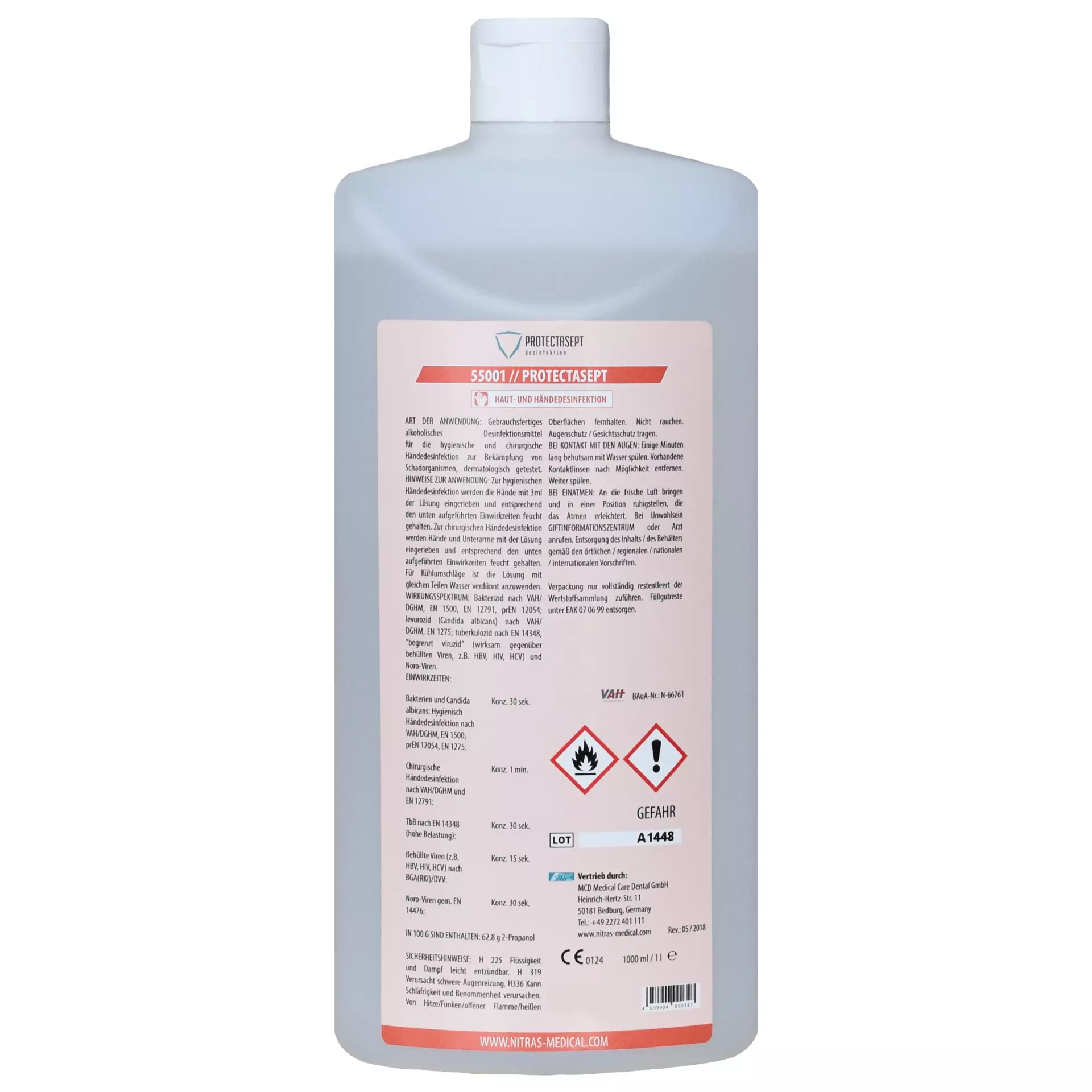 Nitras Medical 55001, PROTECTASEPT SKIN skin/hand disinfection, 1,000ml, image 1