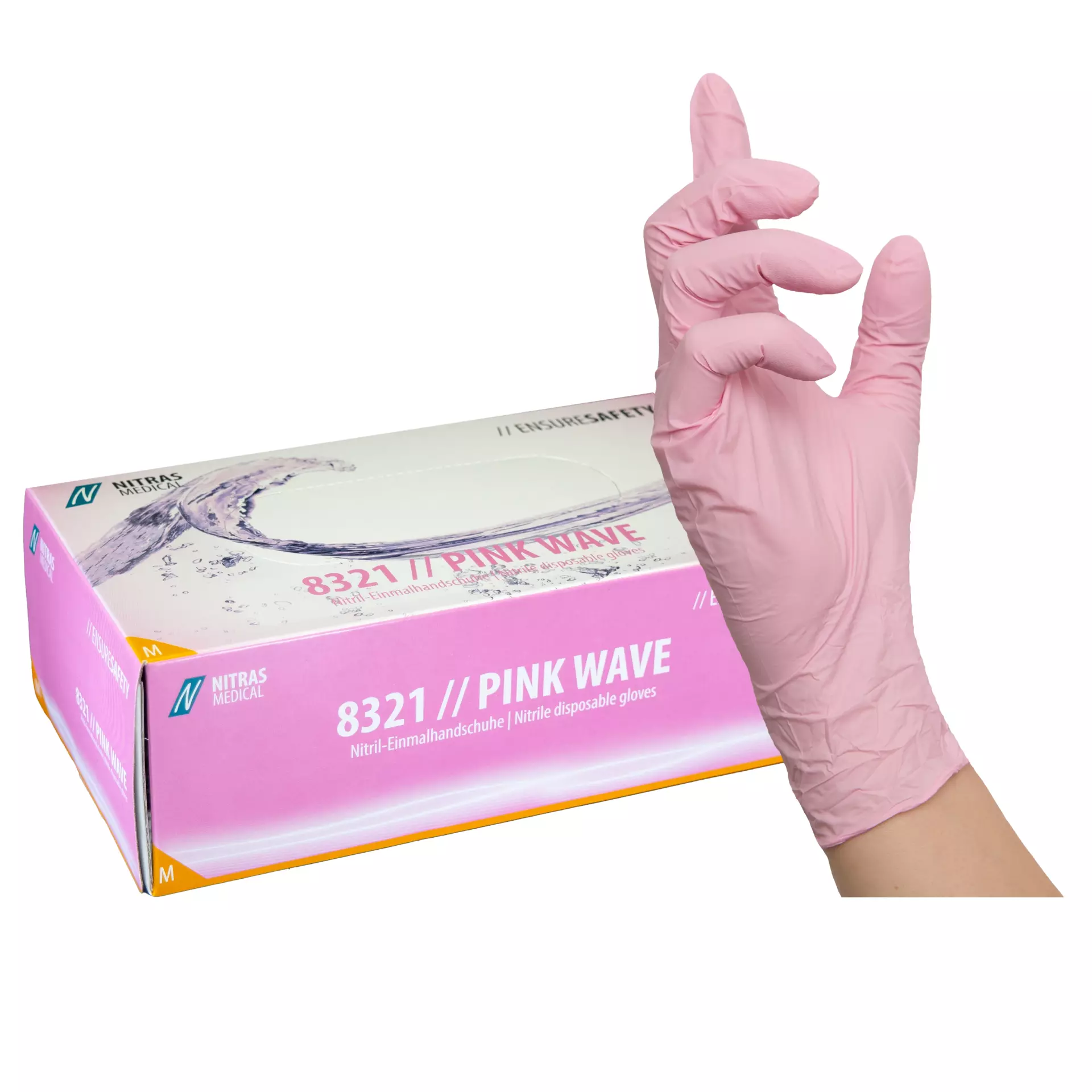 Nitras Medical 8321, PINK WAVE nitrile disposable gloves, light pink