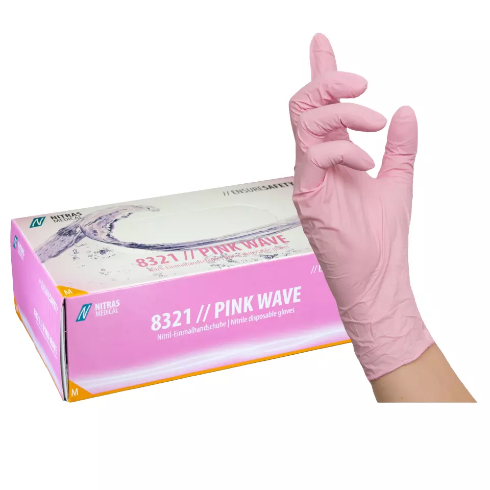 Nitras Medical 8321, PINK WAVE nitrile disposable gloves, light pink, image 1, gallery thumbnail