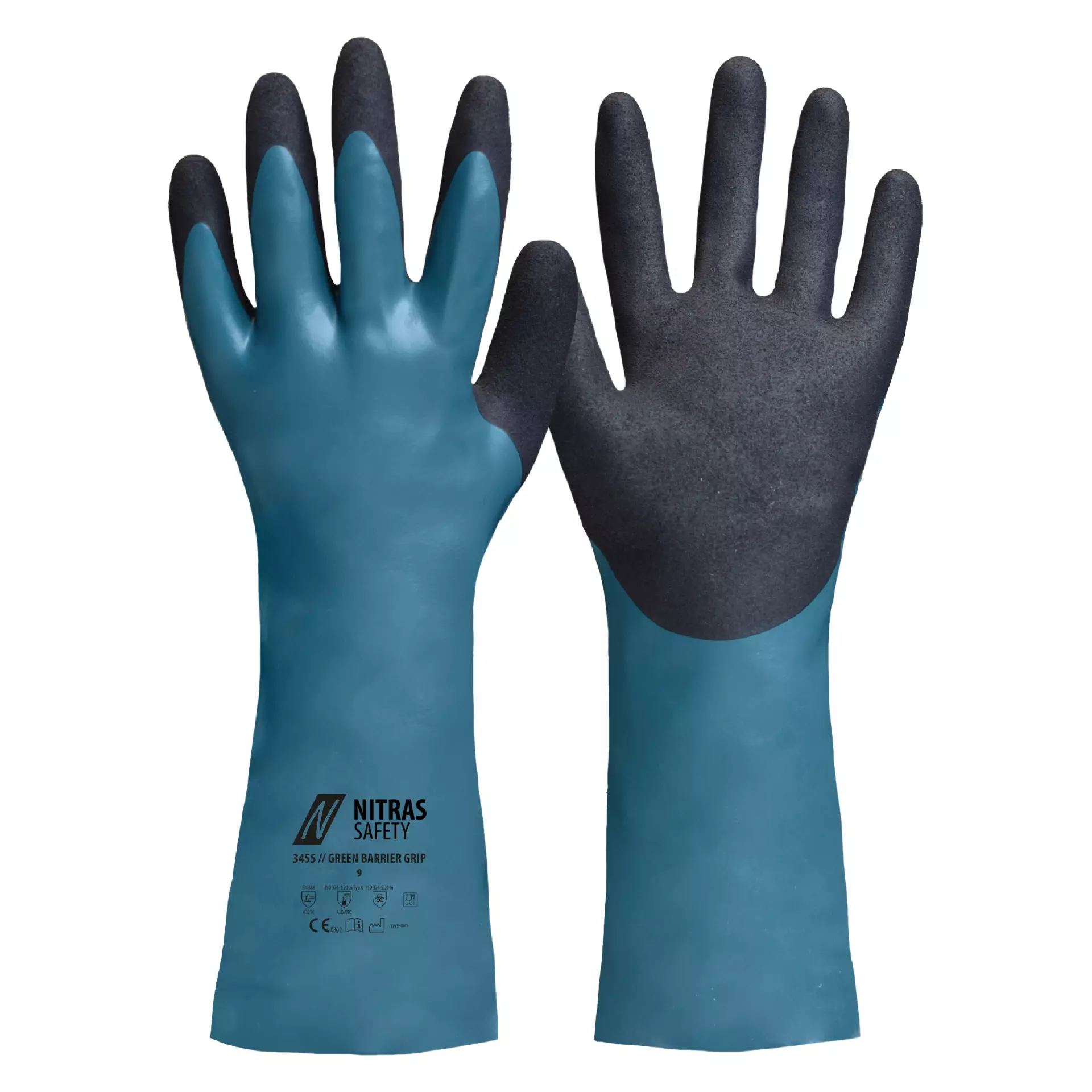 NITRAS 3455, GREEN BARRIER GRIP Chemical Protective Gloves, Teal, image 1