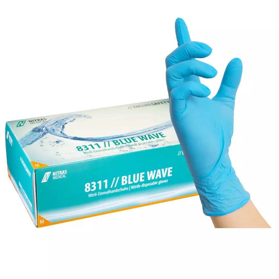 Nitras Medical 8311, BLUE WAVE nitrile disposable gloves, blue, image 1, gallery thumbnail
