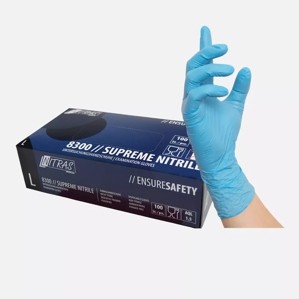Nitras 8300, SUPREME NITRILE Nitrile Disposable Gloves, Blue, image 1, gallery thumbnail