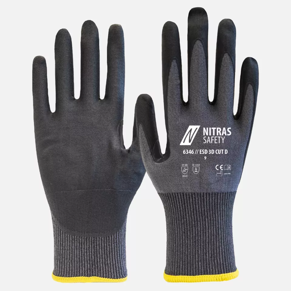 Nitras 6346-1210, ESD 3D CUT D Cut Protection Glove, Grey, image 1, gallery thumbnail