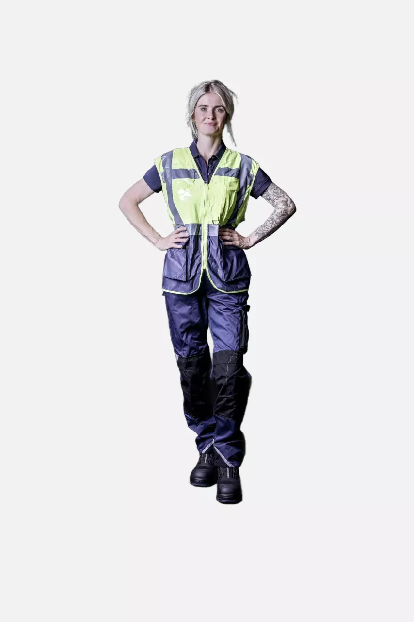 Nitras 7118-4021, High-Visibility Waistcoat, Neon Yellow/Navy Blue, image 3, gallery thumbnail
