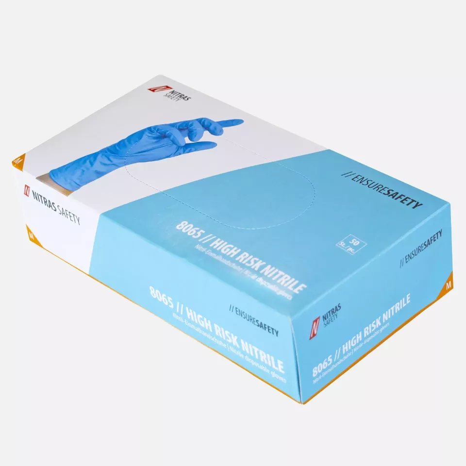 Nitras 8065-2200, HIGH RISK Disposable Nitrile Gloves, Blue, image 4, gallery thumbnail