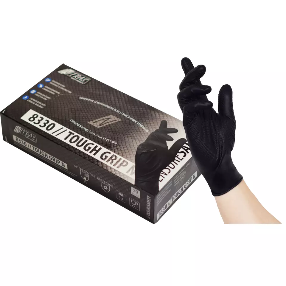 NITRAS 8330, TOUGH GRIP N Disposable Nitrile Gloves, Black, image 1, gallery thumbnail