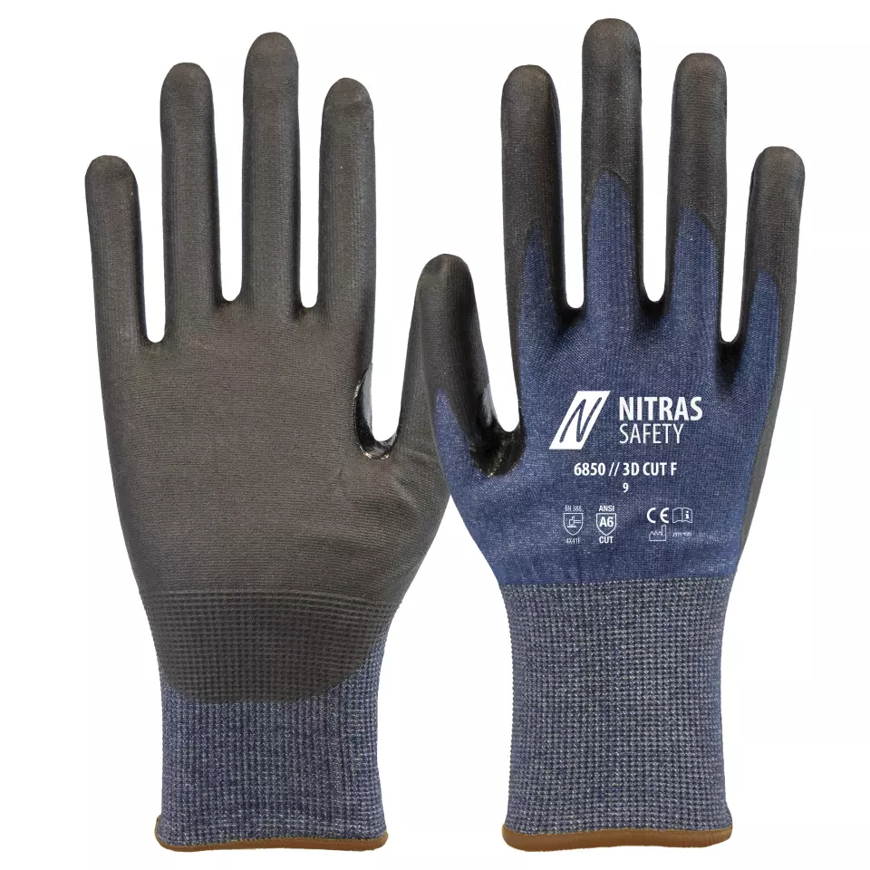 Nitras 6850-2110, 3D CUT F Cut Protection Gloves, Black, image 1, gallery thumbnail
