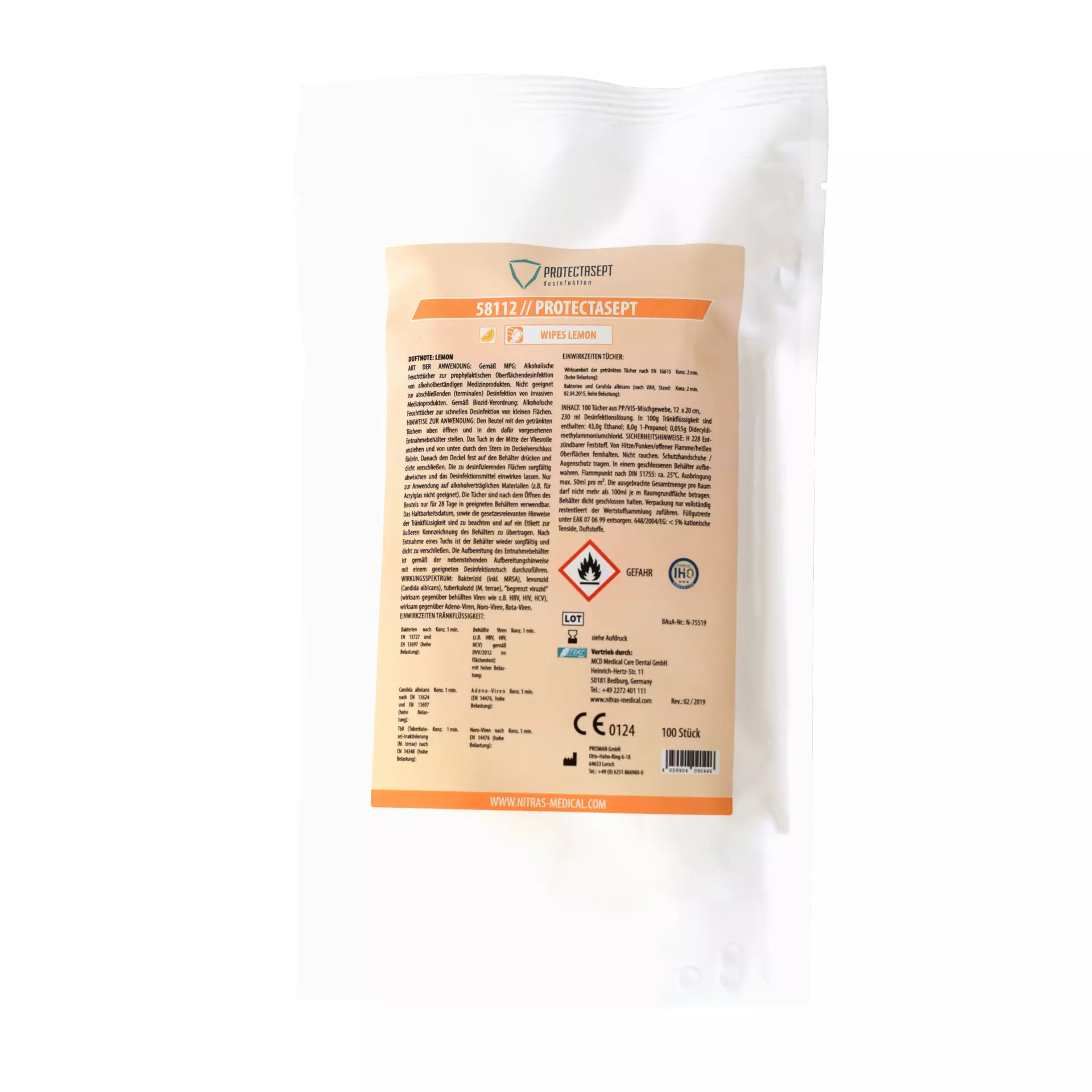 Nitras Medical 58112, PROTECTASEPT desinfection wipe, image 1