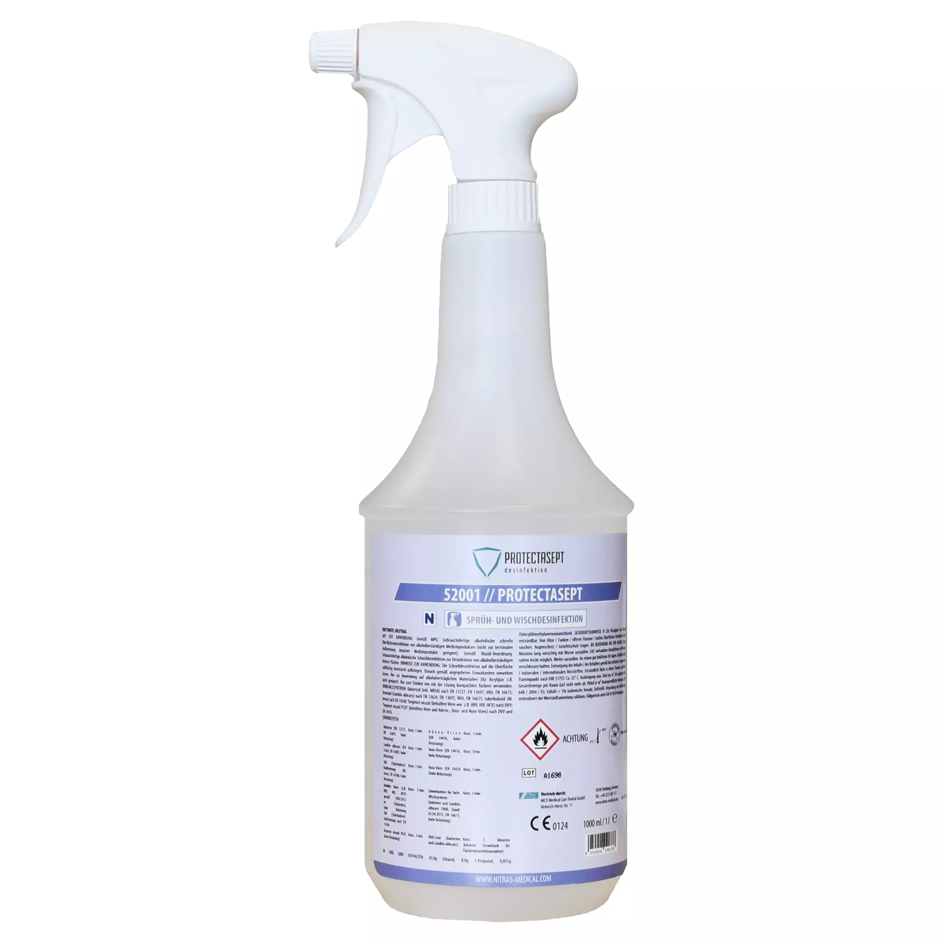 Nitras Medical 52001, PROTECTASEPT SF spray/wipe desinfection, neutral, 1.000ml, image 1