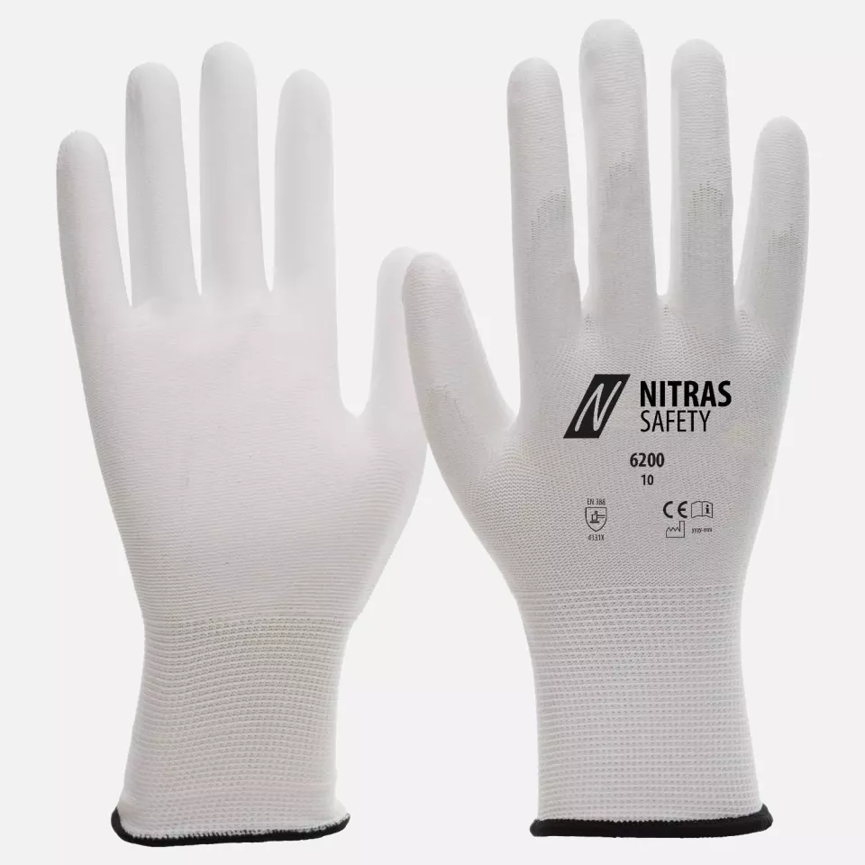 Nitras 6200, Nylon Gloves, White, image 1, gallery thumbnail